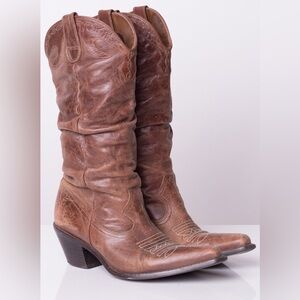 Steve Madden Saddle Brown Leather Slouchy Distressed Western Cowboy Boots Size 8